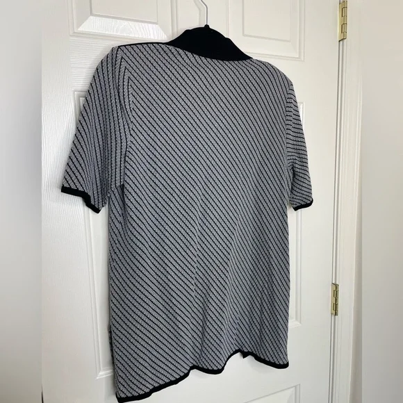 Exclusively Misook Black & White Open Front Short Sleeve Knit Cardigan M - Picture 8 of 11